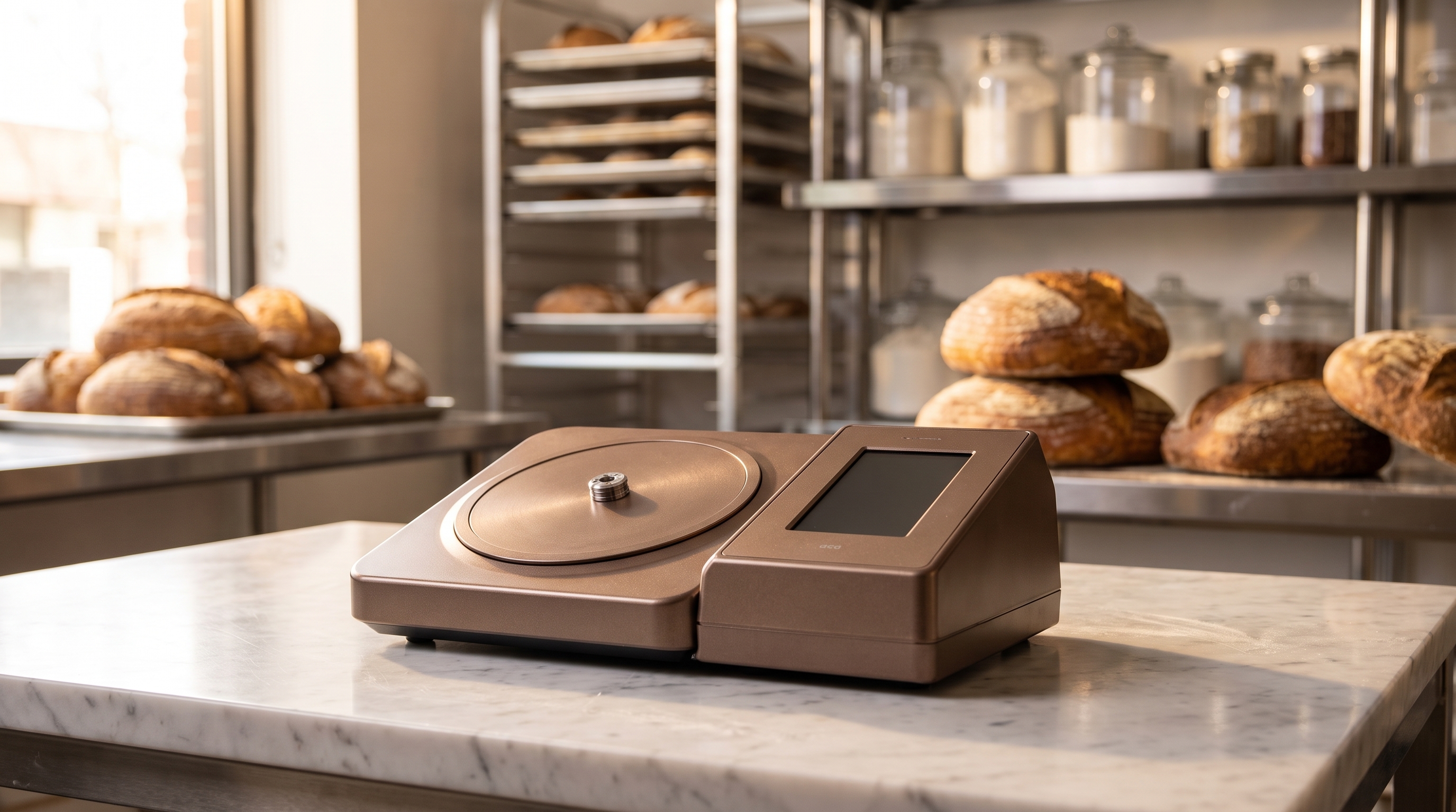 Minim Science EPR testing device on a commercial bakery counter